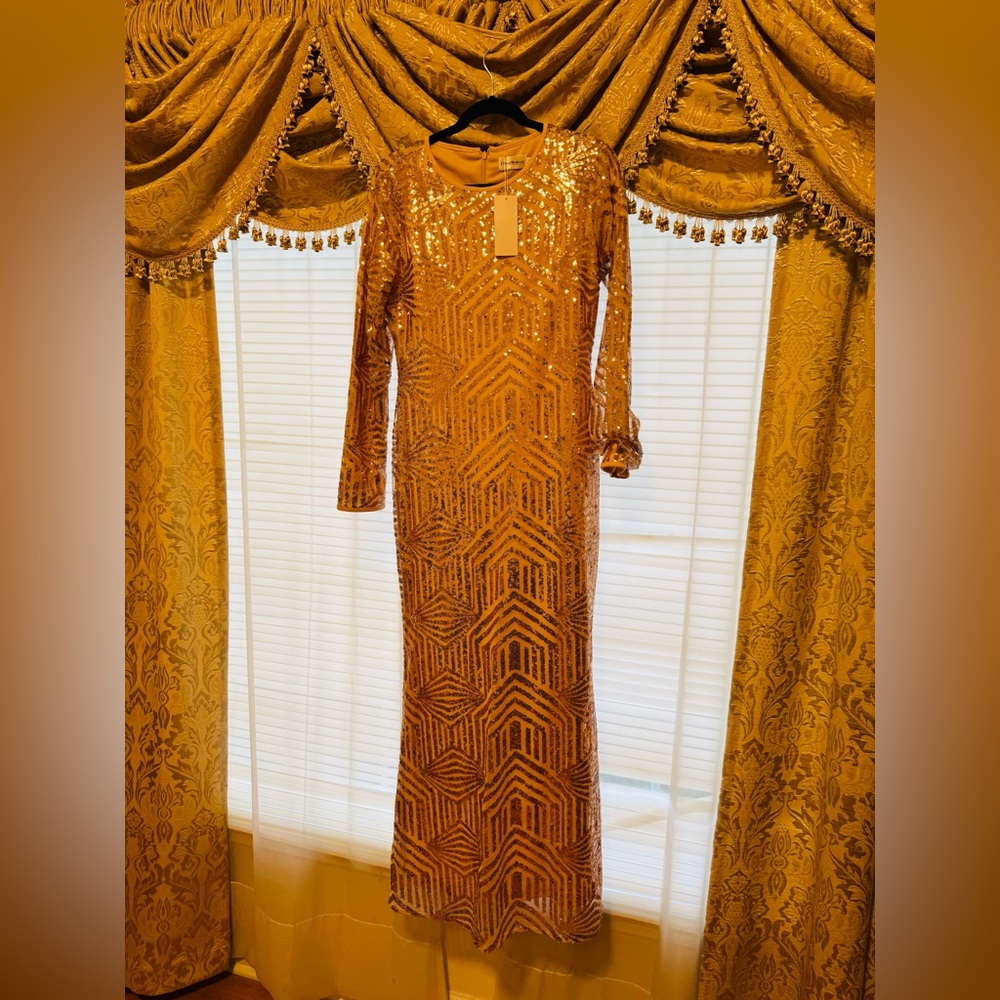 Urban Modesty Long Sleeves Beige Color Maxi Dress Maxi Party Dress